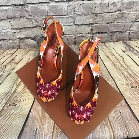 Missoni Size 9 Criss Cross Platform Slingback High Heel Sandals Peep Toe Orange - Picture 9 of 9